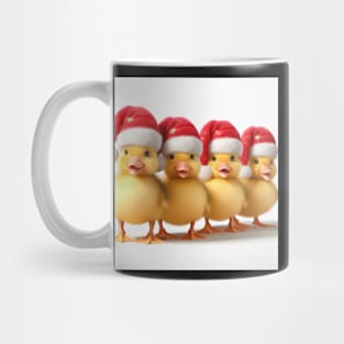 cute fluffy ducklings with santa hats on white at christmas Mug